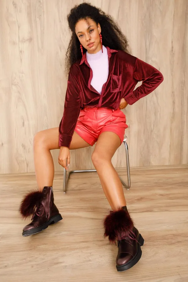 Vinci Leather Boots and Booties The Kajapati Burgundy Leather Natural Fur Mid Calf Boot 8211 Women