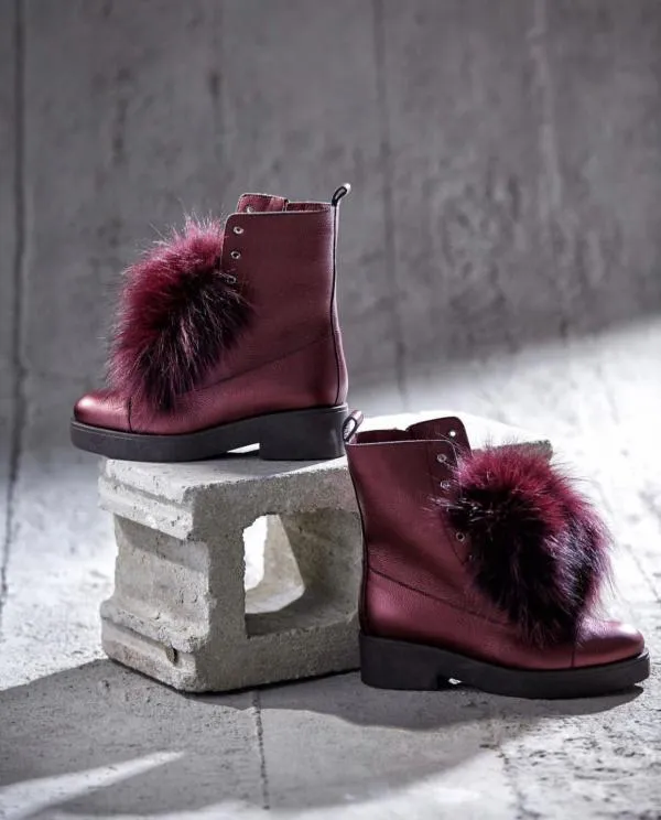 Vinci Leather Boots and Booties The Kajapati Burgundy Leather Natural Fur Mid Calf Boot 8211 Women