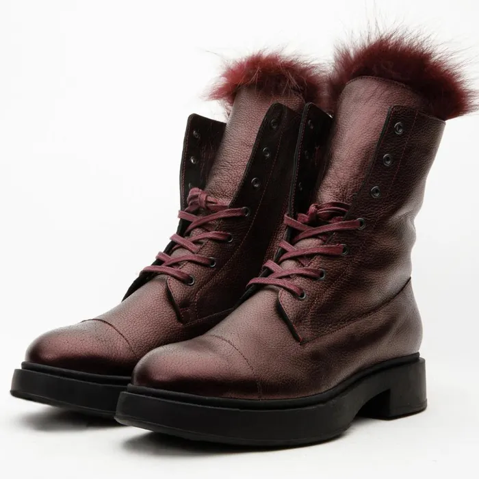 Vinci Leather Boots and Booties The Kajapati Burgundy Leather Natural Fur Mid Calf Boot 8211 Women