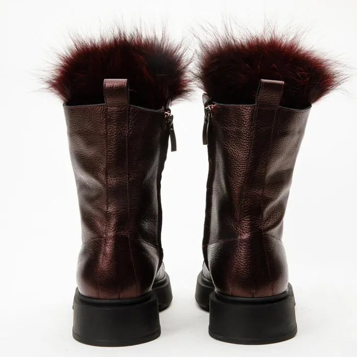 Vinci Leather Boots and Booties The Kajapati Burgundy Leather Natural Fur Mid Calf Boot 8211 Women