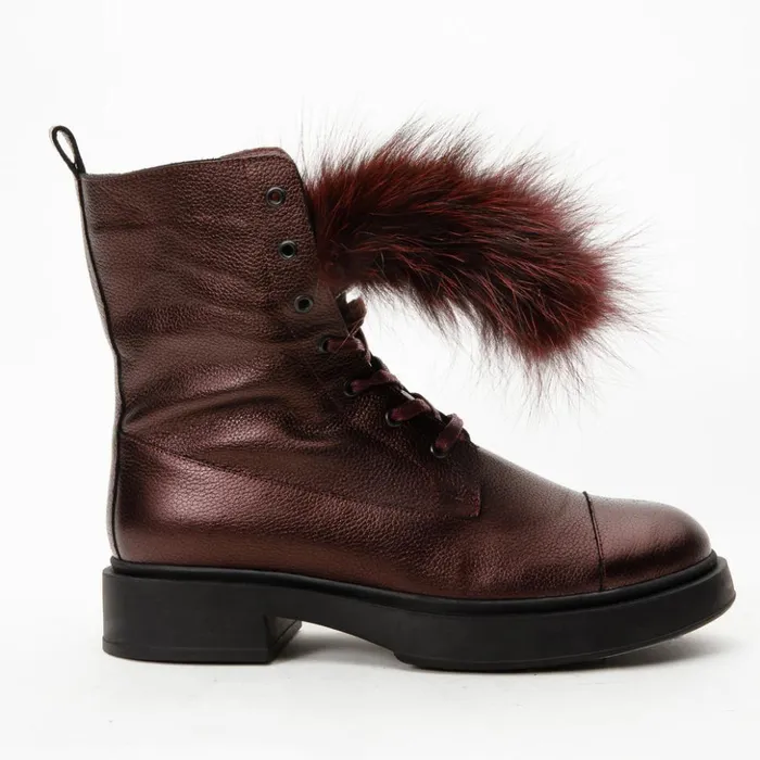 Vinci Leather Boots and Booties The Kajapati Burgundy Leather Natural Fur Mid Calf Boot 8211 Women