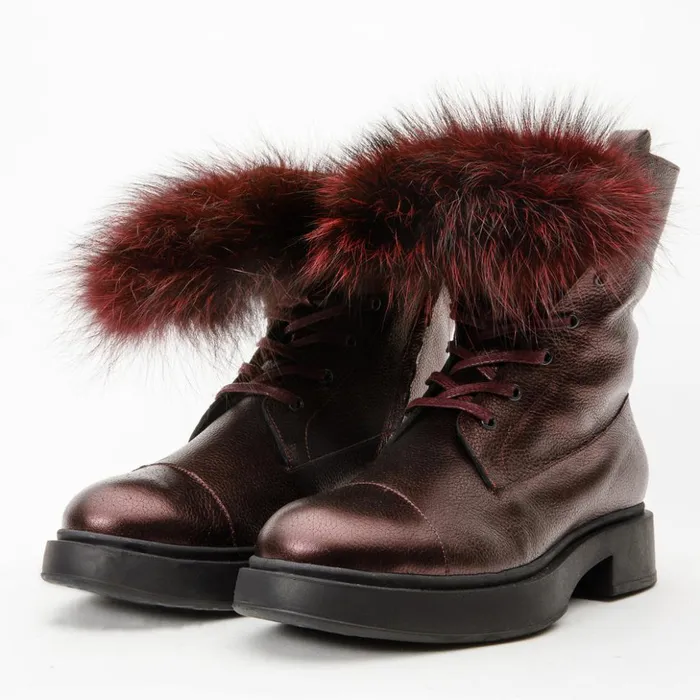 Vinci Leather Boots and Booties The Kajapati Burgundy Leather Natural Fur Mid Calf Boot 8211 Women