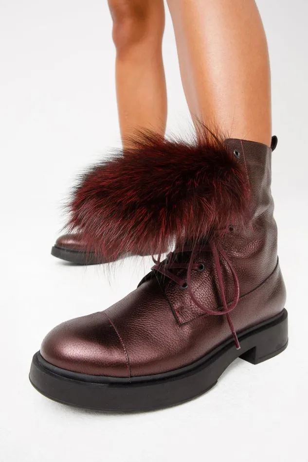 Vinci Leather Boots and Booties The Kajapati Burgundy Leather Natural Fur Mid Calf Boot 8211 Women