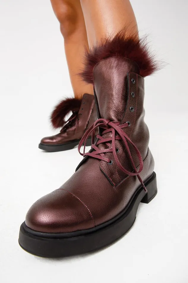 Vinci Leather Boots and Booties The Kajapati Burgundy Leather Natural Fur Mid Calf Boot 8211 Women
