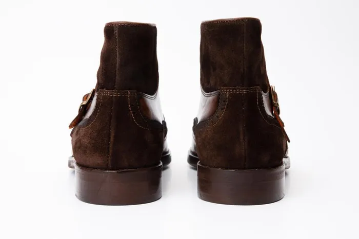 Vinci Leather Boots The Albus Brown Leather and Suede Double Strap Monk Brogue Boot 8211 Men