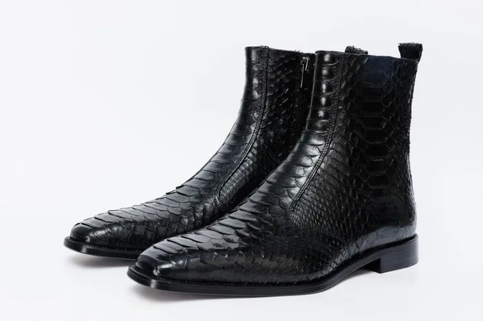 Vinci Leather Boots The Boss Black Pythn Snk ZipUp Leather Boot Limited Edition 8211 Men
