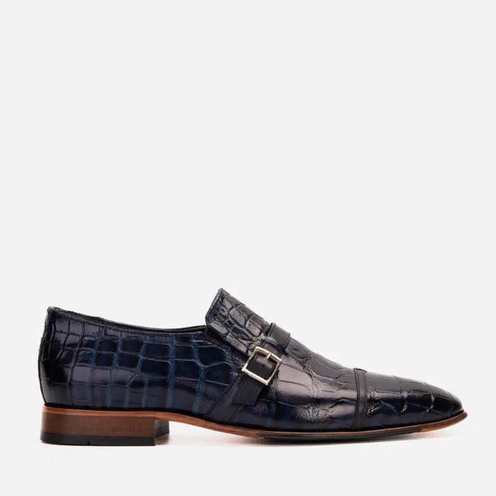 Vinci Leather Dress Shoes The Strat Single Monk Strap Cap Toe Navy Leather Handmade Shoe 8211 Men Vinci Leather Dress Shoes The Strat Single Monk Strap Cap Toe Navy Leather Handmade Shoe 8211 Men