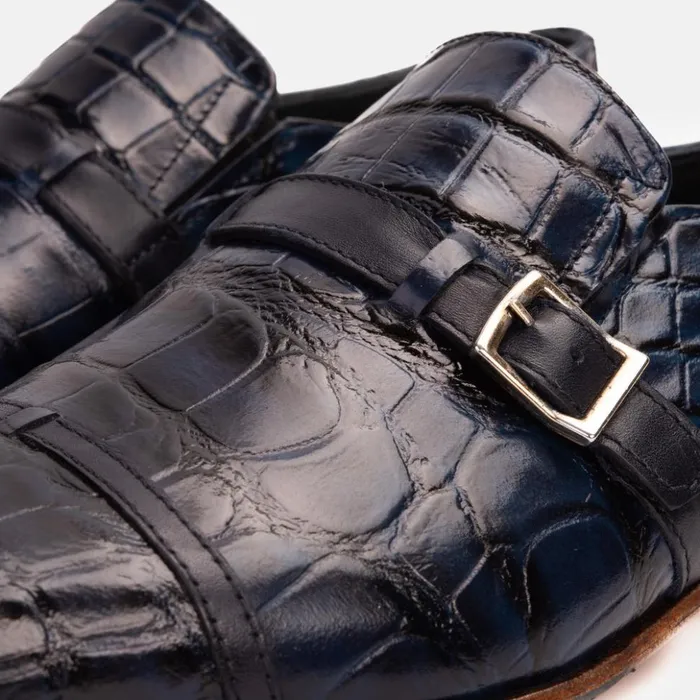 Vinci Leather Dress Shoes The Strat Single Monk Strap Cap Toe Navy Leather Handmade Shoe 8211 Men