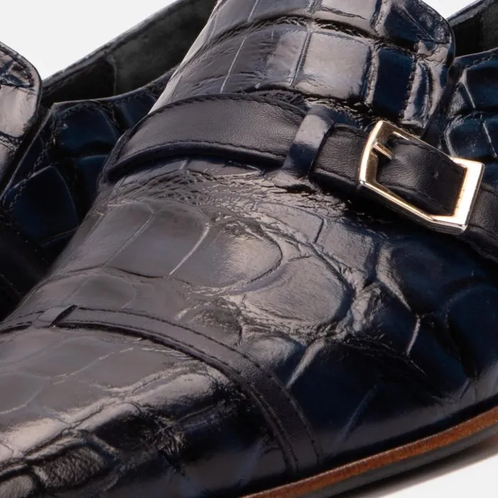 Vinci Leather Dress Shoes The Strat Single Monk Strap Cap Toe Navy Leather Handmade Shoe 8211 Men