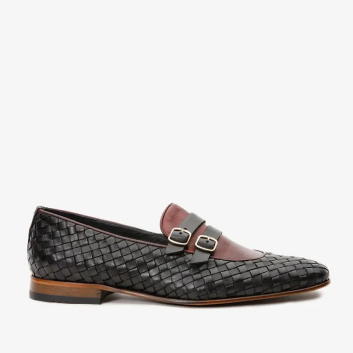 Vinci Leather Dress Shoes The Vatra Black and Burgundy Woven Double Monk Strap Shoe 8211 Men Vinci Leather Dress Shoes The Vatra Black and Burgundy Woven Double Monk Strap Shoe 8211 Men