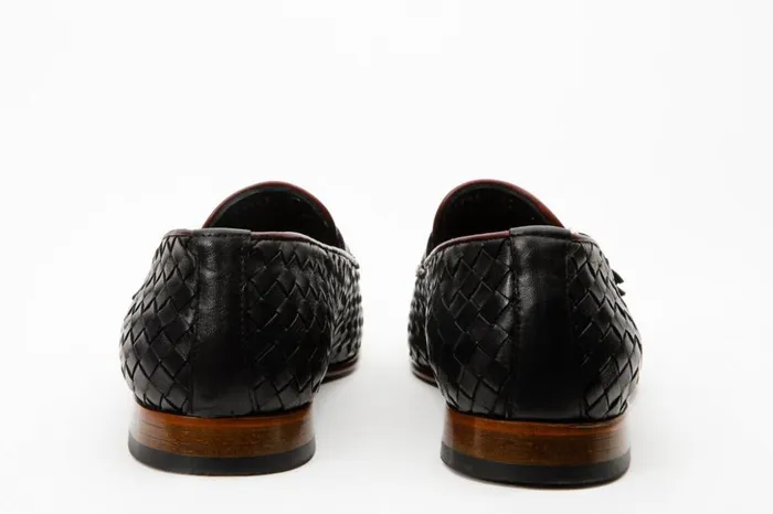 Vinci Leather Dress Shoes The Vatra Black and Burgundy Woven Double Monk Strap Shoe 8211 Men