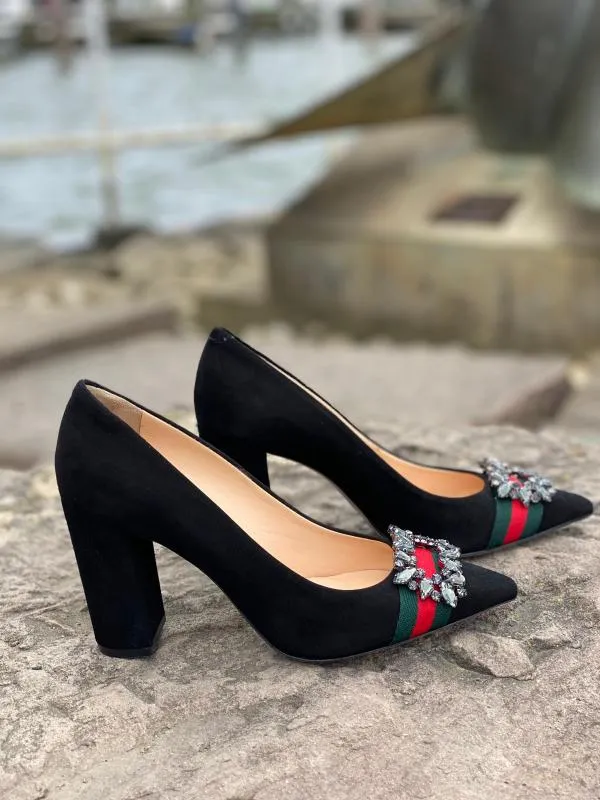 Vinci Leather Heels The Afega Black Suede Leather Block Heel Pump Shoe 8211 Women