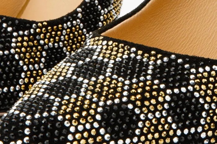 Vinci Leather Heels The Bolu Black and Gold Glitter Leather Pump Shoe 8211 Women