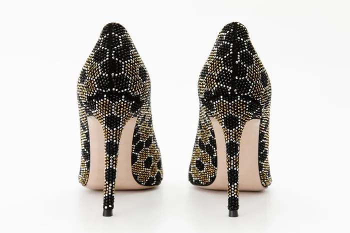 Vinci Leather Heels The Bolu Black and Gold Glitter Leather Pump Shoe 8211 Women