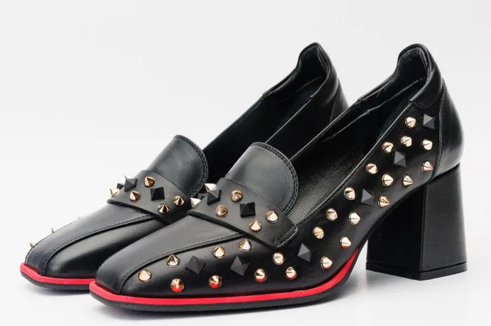 Vinci Leather Heels The Infanta Black Spike Leather Block Heel Pump Shoe 8211 Women