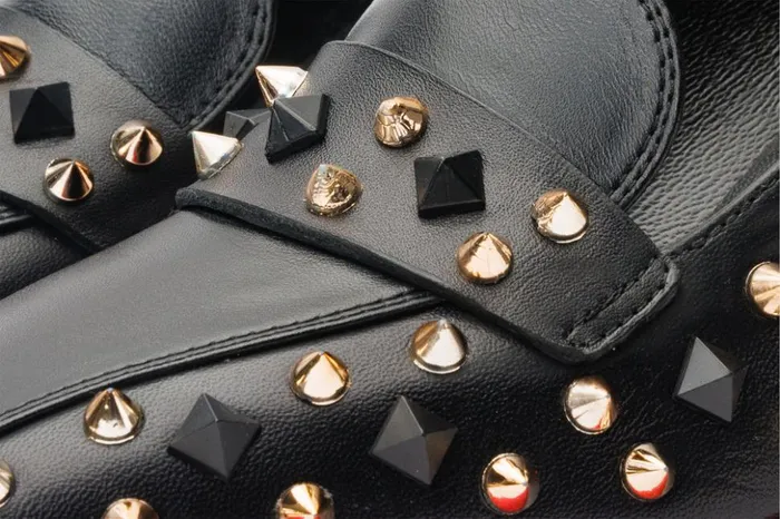 Vinci Leather Heels The Infanta Black Spike Leather Block Heel Pump Shoe 8211 Women