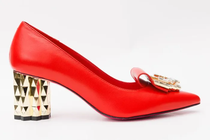 Vinci Leather Heels The Love Red Leather Block Heel Pump Shoe 8211 Women