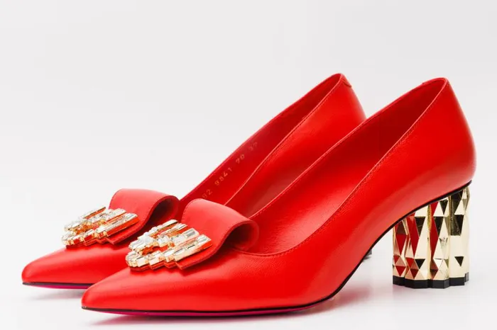 Vinci Leather Heels The Love Red Leather Block Heel Pump Shoe 8211 Women