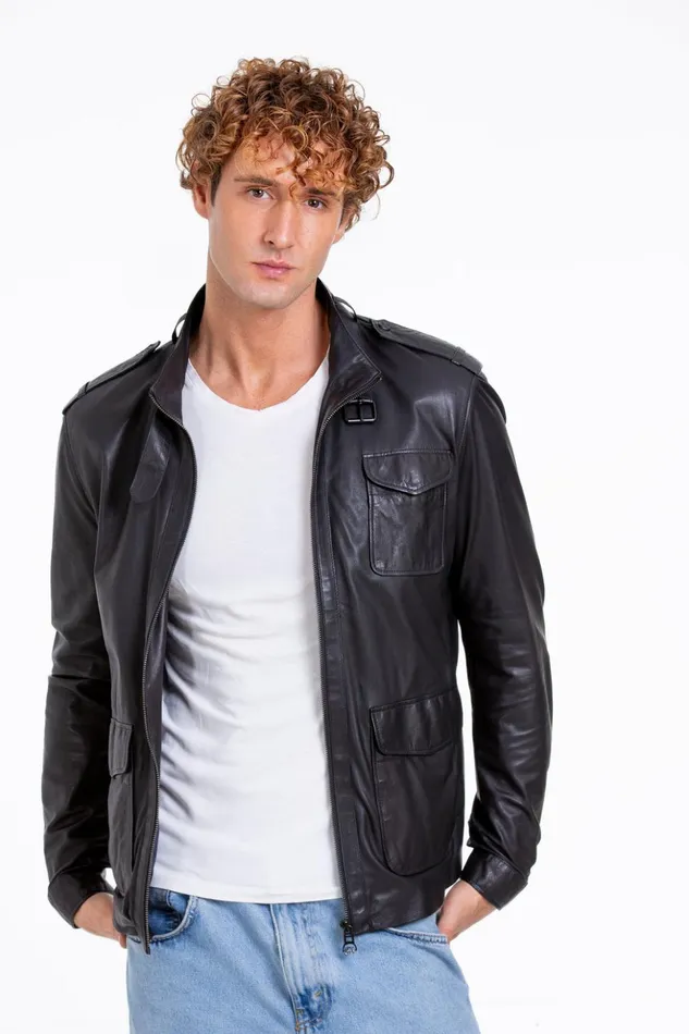 Vinci Leather Leather Jackets The Karabanchel Navy Blue Leather Jacket 8211 Men