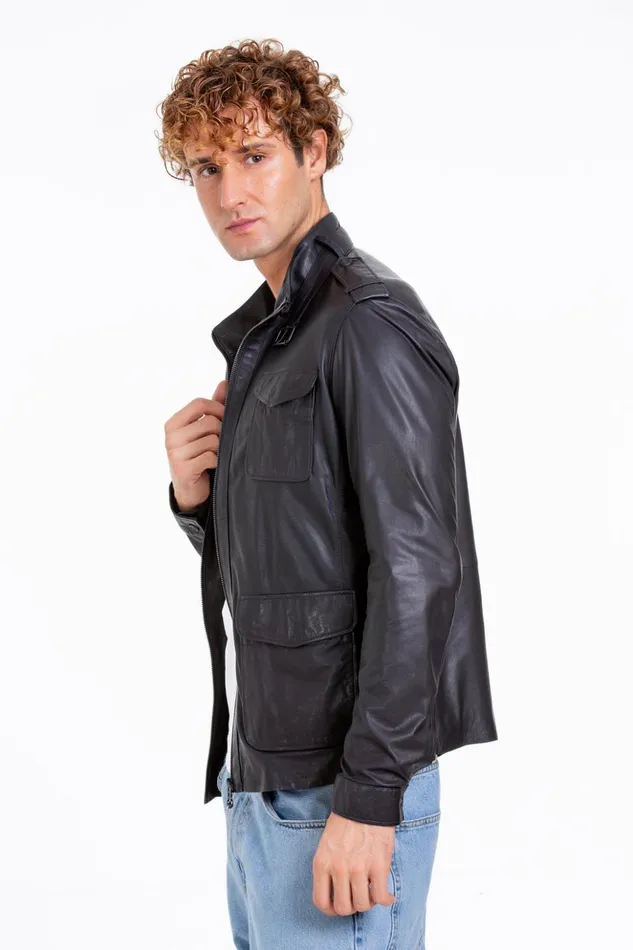 Vinci Leather Leather Jackets The Karabanchel Navy Blue Leather Jacket 8211 Men