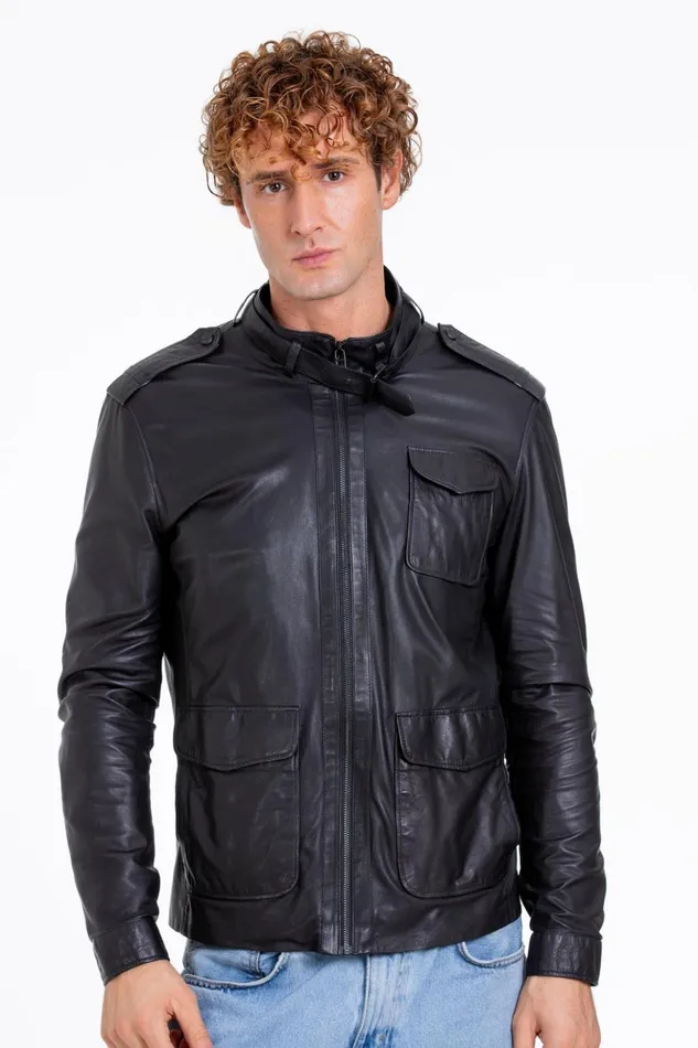 Vinci Leather Leather Jackets The Karabanchel Navy Blue Leather Jacket 8211 Men