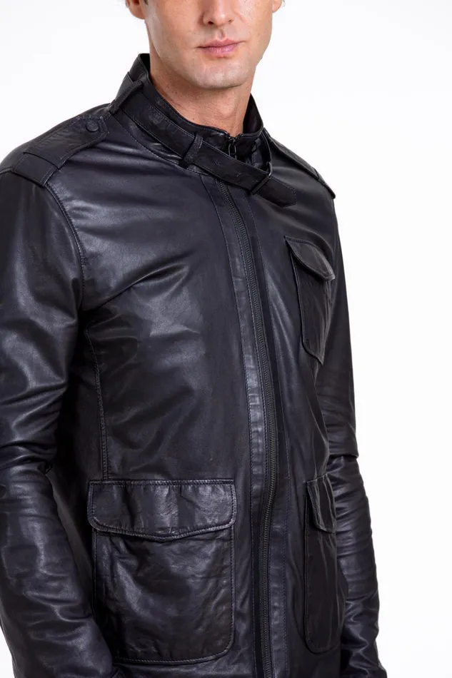 Vinci Leather Leather Jackets The Karabanchel Navy Blue Leather Jacket 8211 Men
