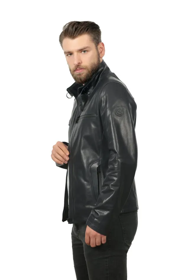 Vinci Leather Leather Jackets The Leroy Navy Blue Leather Jacket 8211 Men