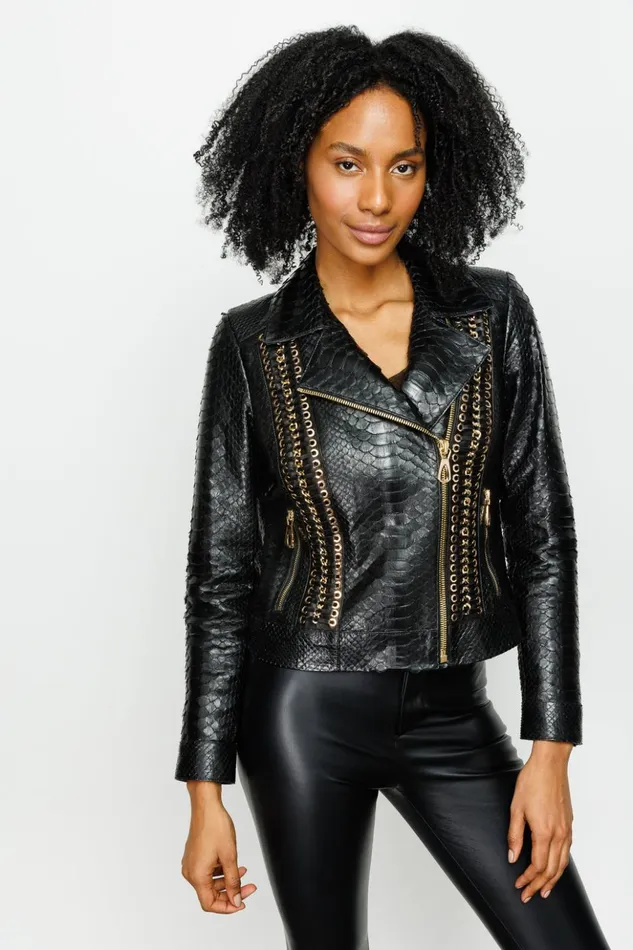 Vinci Leather Leather Jackets The Nayro Pythn Black Leather Jacket 8211 Women