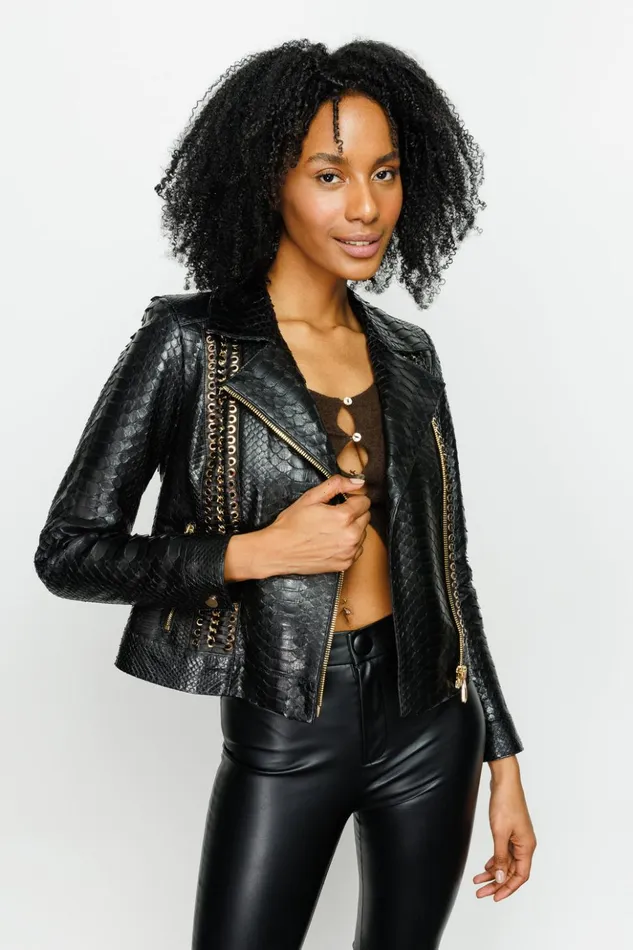 Vinci Leather Leather Jackets The Nayro Pythn Black Leather Jacket 8211 Women