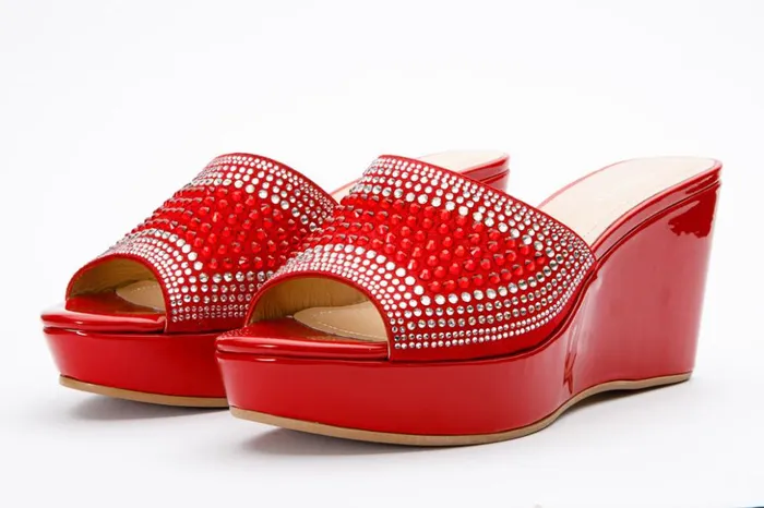 Vinci Leather Sandals The Barneveld Red Glitter Leather Wedge Heel Sandal 8211 Women