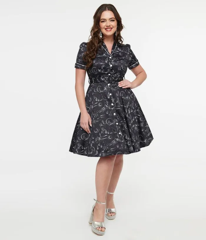 Voodoo Vixen 1950s Black and White Midnight Western Fit and Flare Dress Dresses Unique Vintage Pocket Dresses Voodoo Vixen 1950s Black and White Midnight Western Fit and Flare Dress Dresses Unique Vintage Pocket Dresses