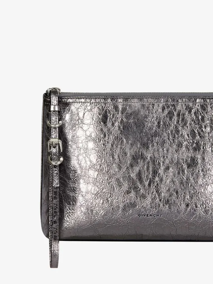 Voyou Pouch In Laminated Leather Silvery Grey Women Givenchy Wallets and Card Holders