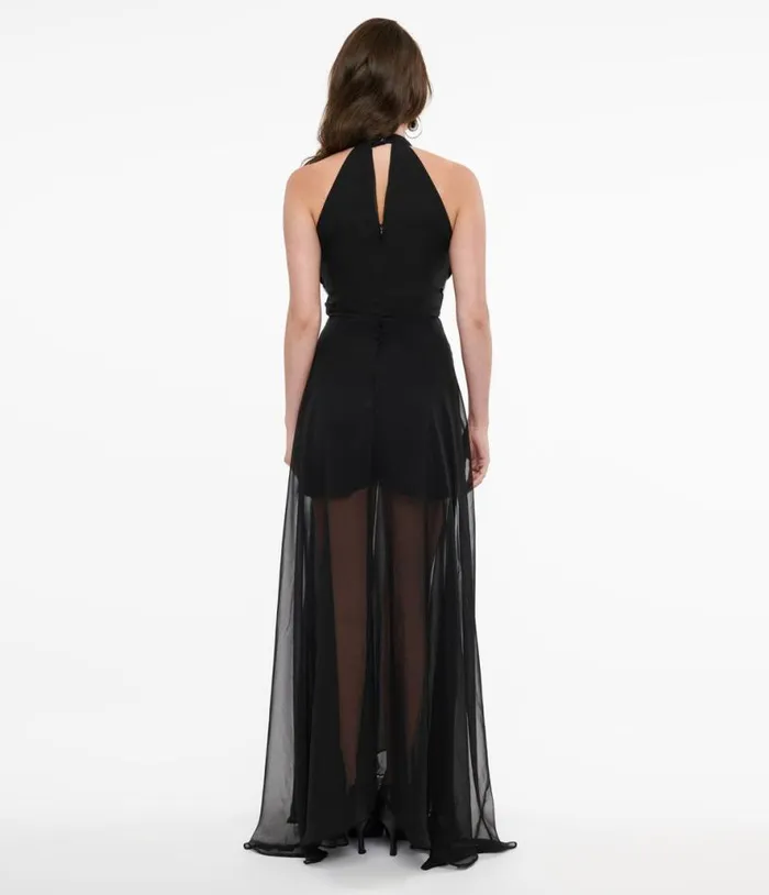 Weasel Wear Black Ruched Harness Meggy Gown DressesPlus Unique Vintage Midi and Maxi