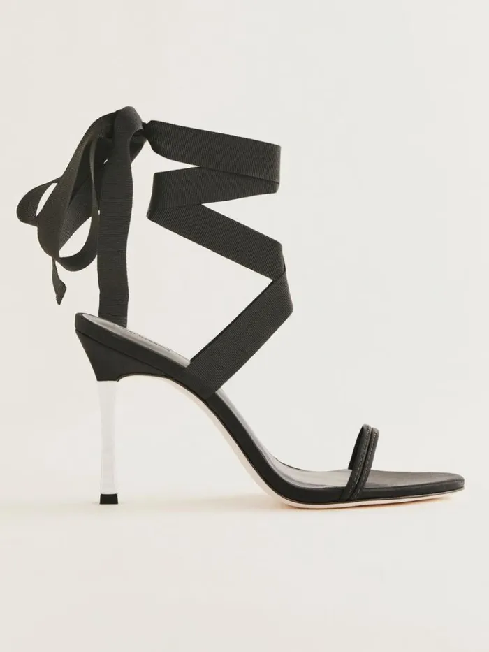 WeddingsShoes The Reformation Louisada Strappy Sandal Black Satin