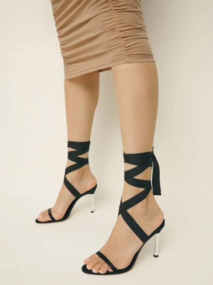 WeddingsShoes The Reformation Louisada Strappy Sandal Black Satin