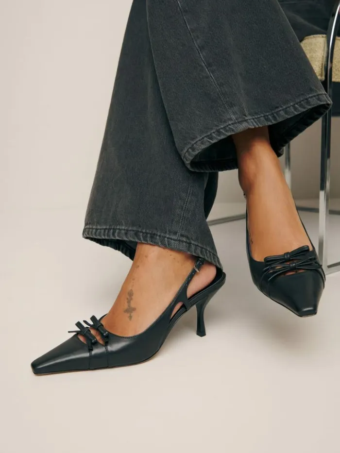 WeddingsShoes The Reformation Noreen Slingback Pump Black Leather