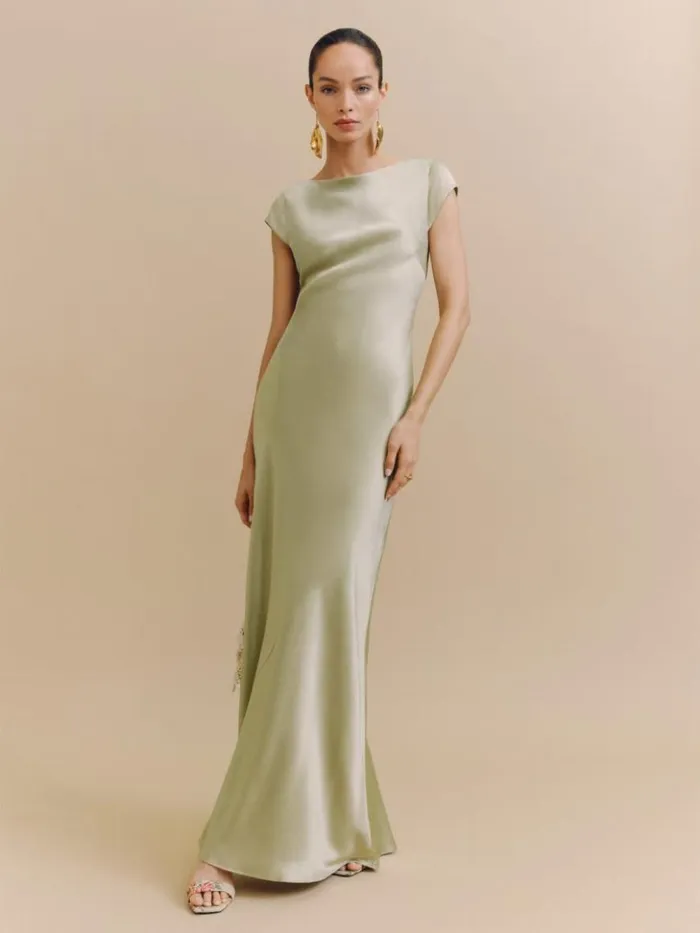 Weddings The Reformation Niamh Silk Dress Dried Herbs