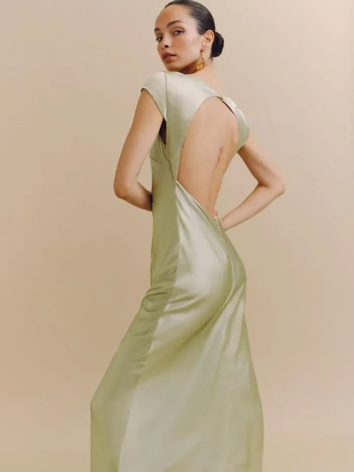 Weddings The Reformation Niamh Silk Dress Dried Herbs