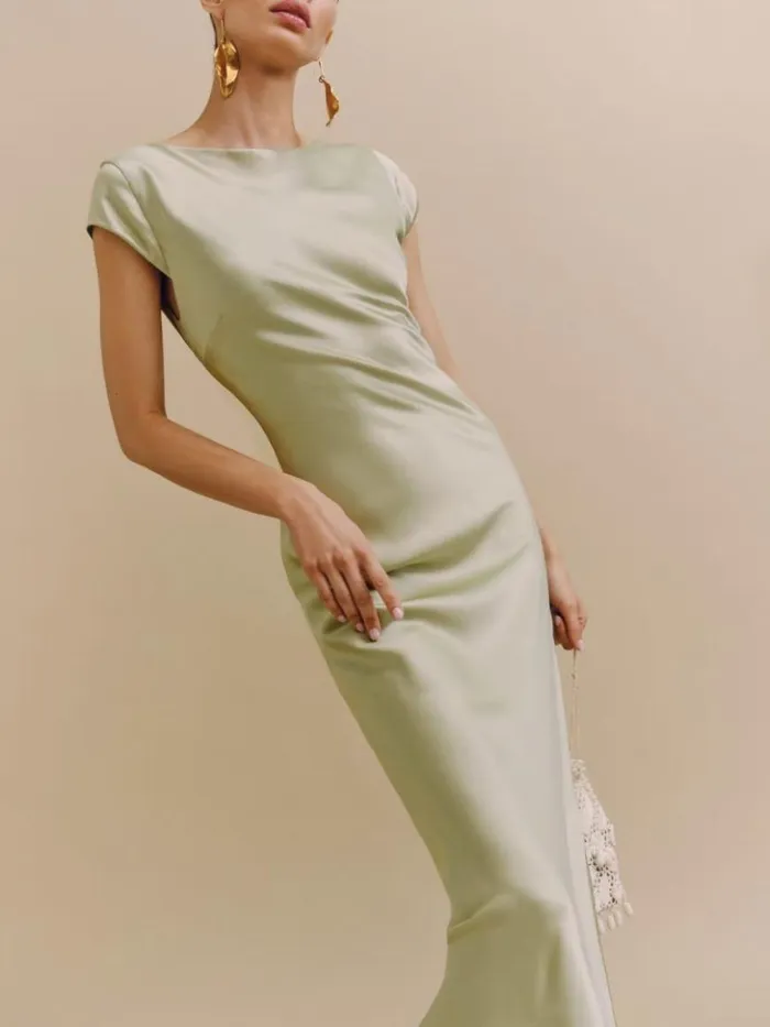 Weddings The Reformation Niamh Silk Dress Dried Herbs