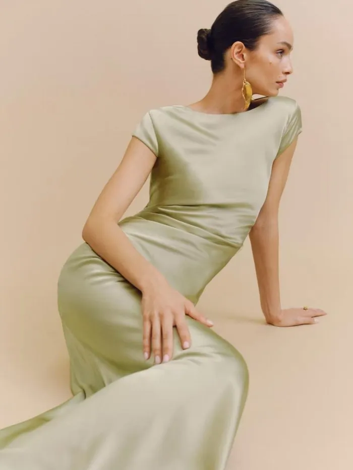 Weddings The Reformation Niamh Silk Dress Dried Herbs