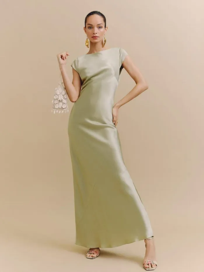 Weddings The Reformation Niamh Silk Dress Dried Herbs