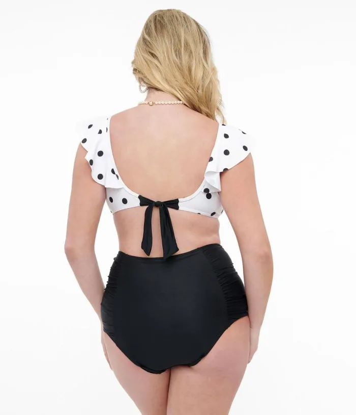 White and Black Polka Dot Swim Set Plus Unique Vintage Two Piece Swim