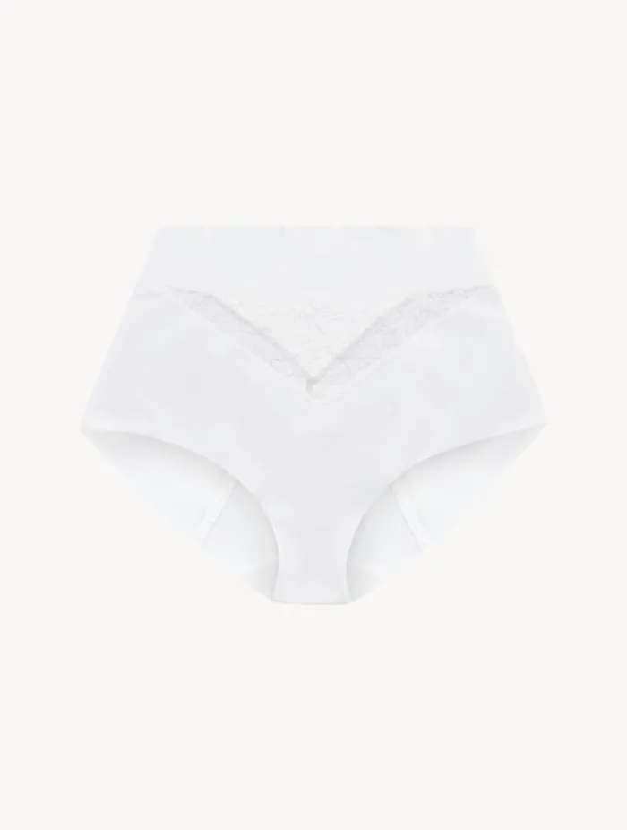 White Lycra Control Fit Highwaist Briefs With Chantilly Lace Lingerie La Perla Highwaist