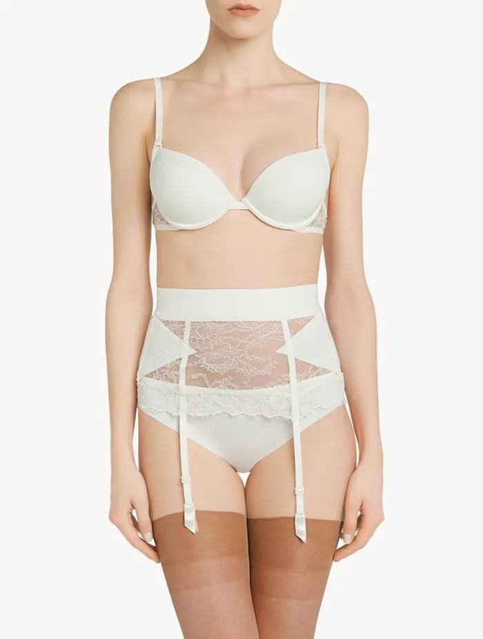 White Lycra Control Fit Suspender With Chantilly Lace Lingerie La Perla Shapewear