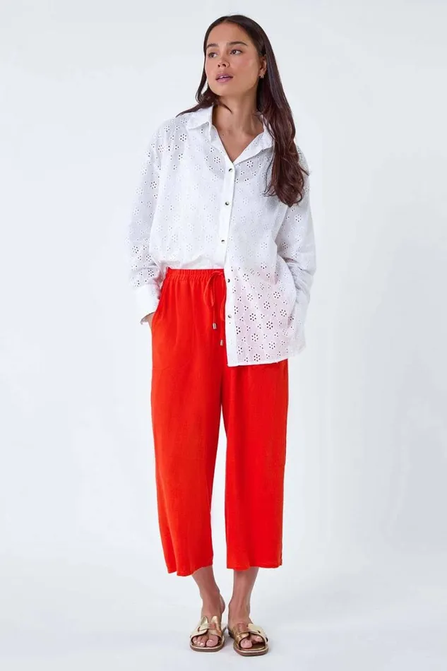 White Petite Cotton Broderie Button Blouse Women Roman Tops