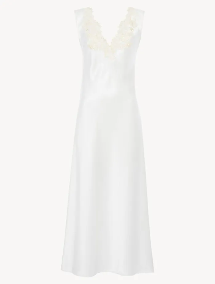 White Silk Satin Long Nightgown With Frastaglio Sleepwear La Perla Slips and Dresses