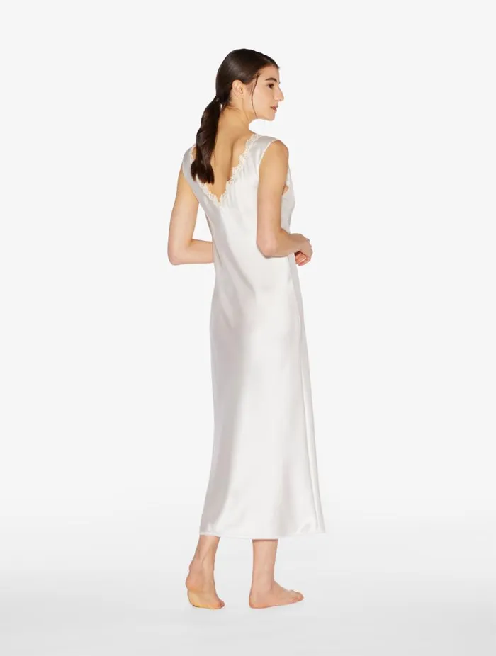White Silk Satin Long Nightgown With Frastaglio Sleepwear La Perla Slips and Dresses