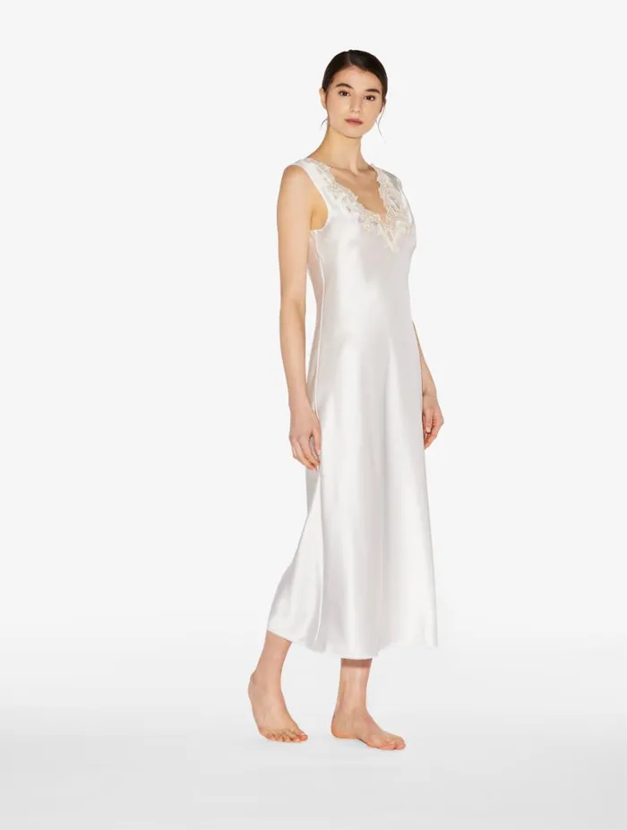 White Silk Satin Long Nightgown With Frastaglio Sleepwear La Perla Slips and Dresses