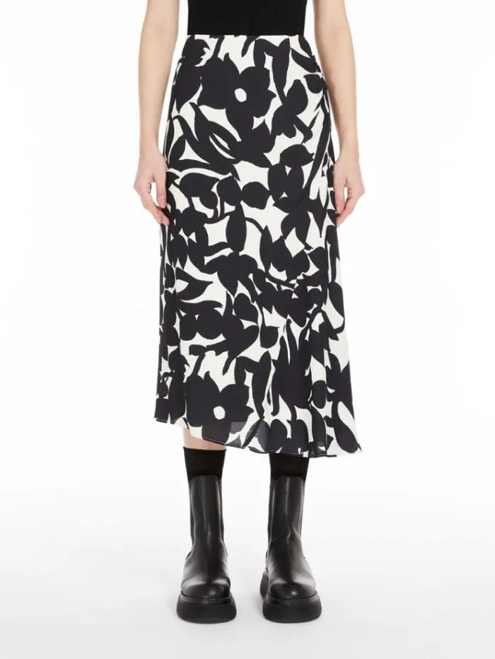 Woman Asymmetrical Skirt In Printed Viscose Black Maxmara Skirts