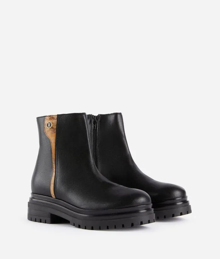 Woman Boots and Booties Alviero Martini Smooth Leather Beatle Boots With 1c Mini Button Black